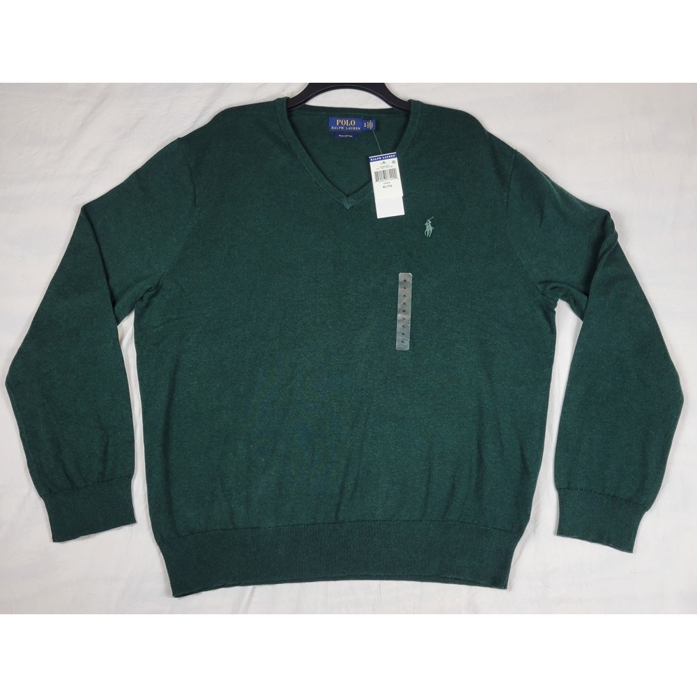 Polo Ralph Lauren Mens XL Pima Cotton V-Neck Sweater Green 710682076018 NEW